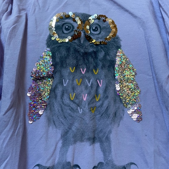 Cat & Jack Purple Long Sleeve Tee with Sequins Owl Graphic Design - Picture 2 of 4
